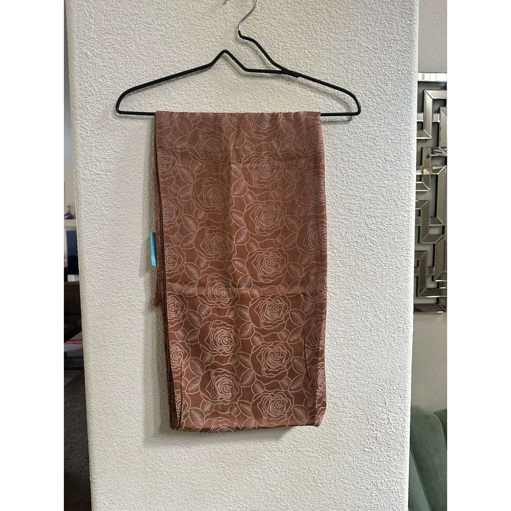 Borini Imported Scarf Brown Rose Patterned Scarf One-Size